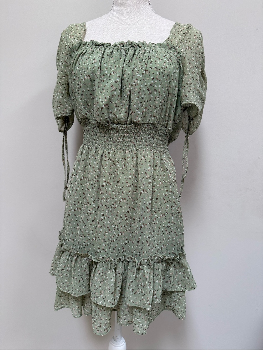 Altar'd State Sage Green Floral Smocked Mini Dress